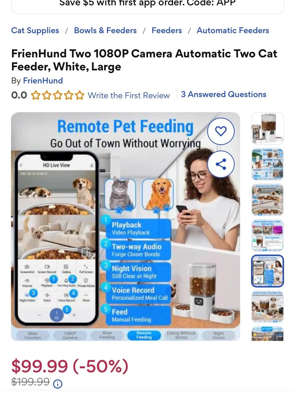 Smart feeder with 2 bowls and 2 cameras 1080P Automatic Cat Feeder - Large